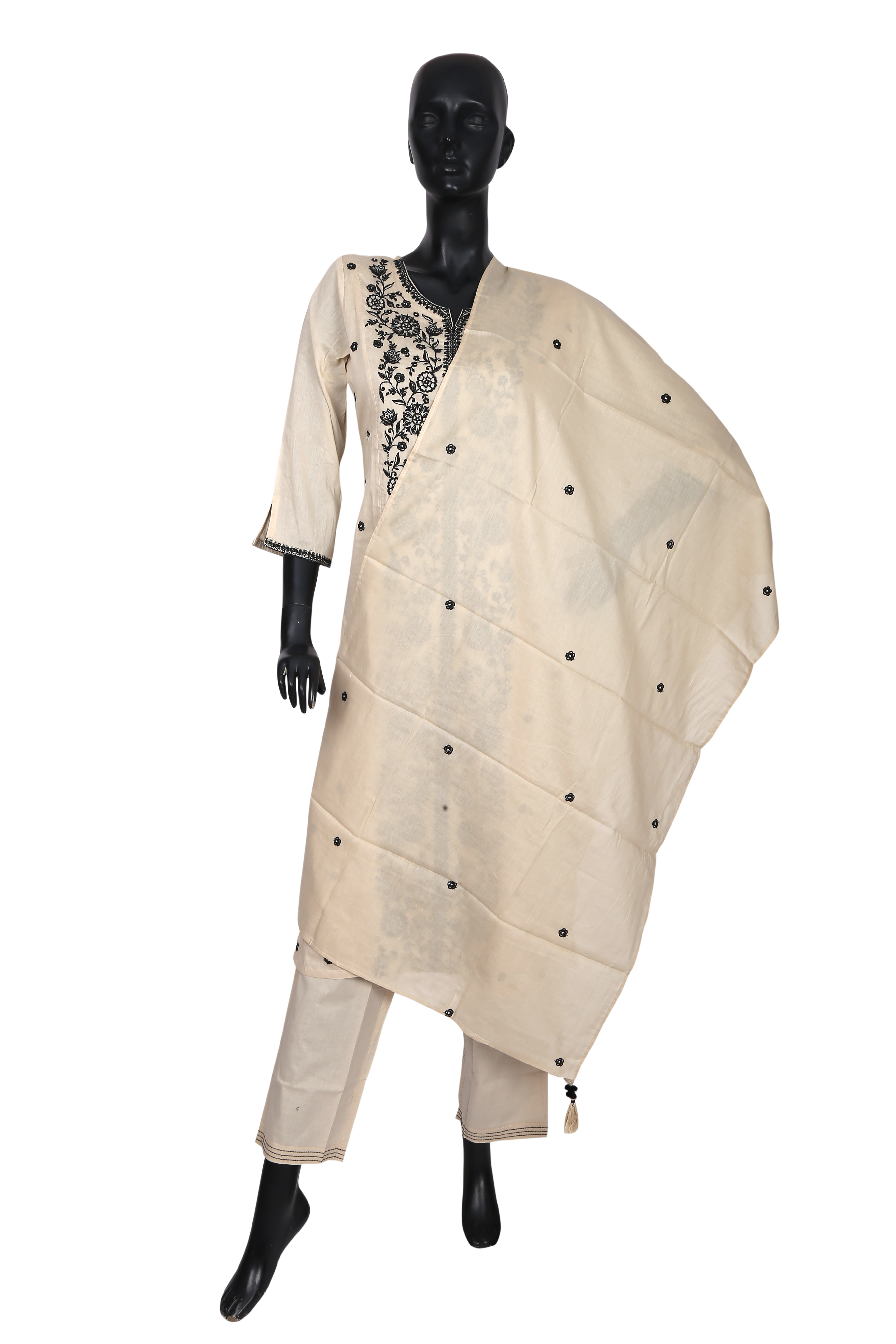 Lenora Cream Chikankari Embroidered Cotton Kurta Set