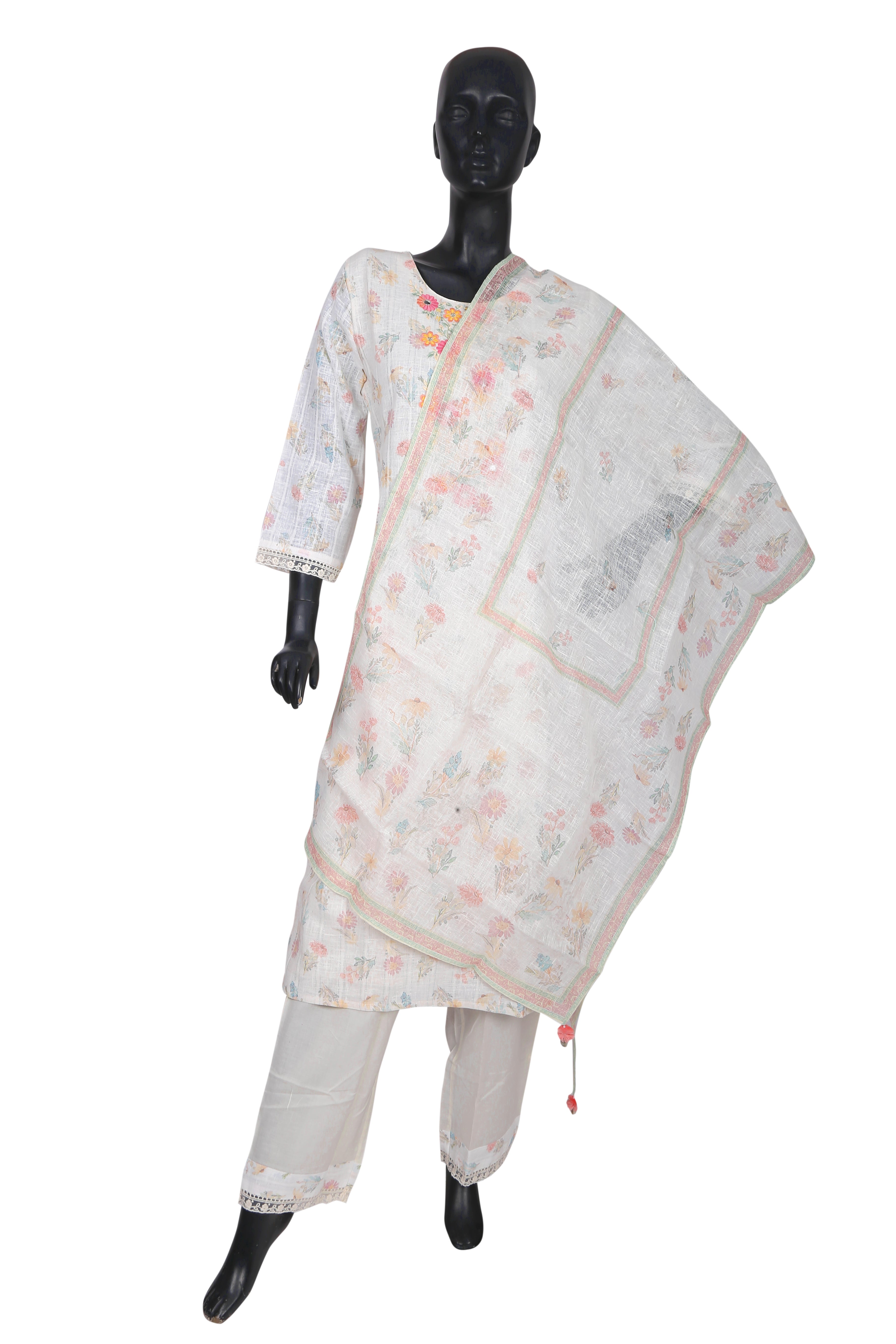 Cream Charm Digital Print Linen Set