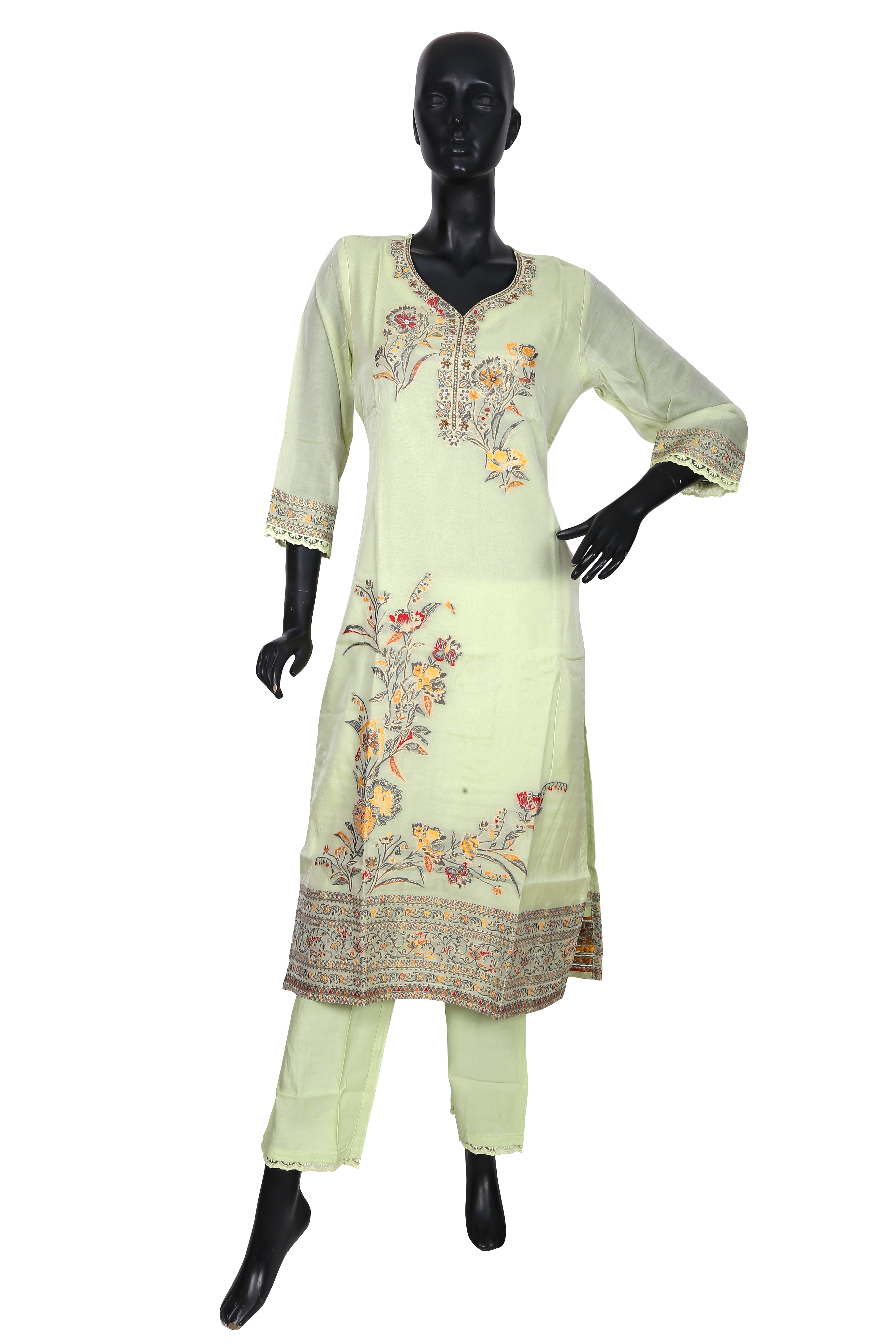Pastel Green Floral Embroidered Kurta Set