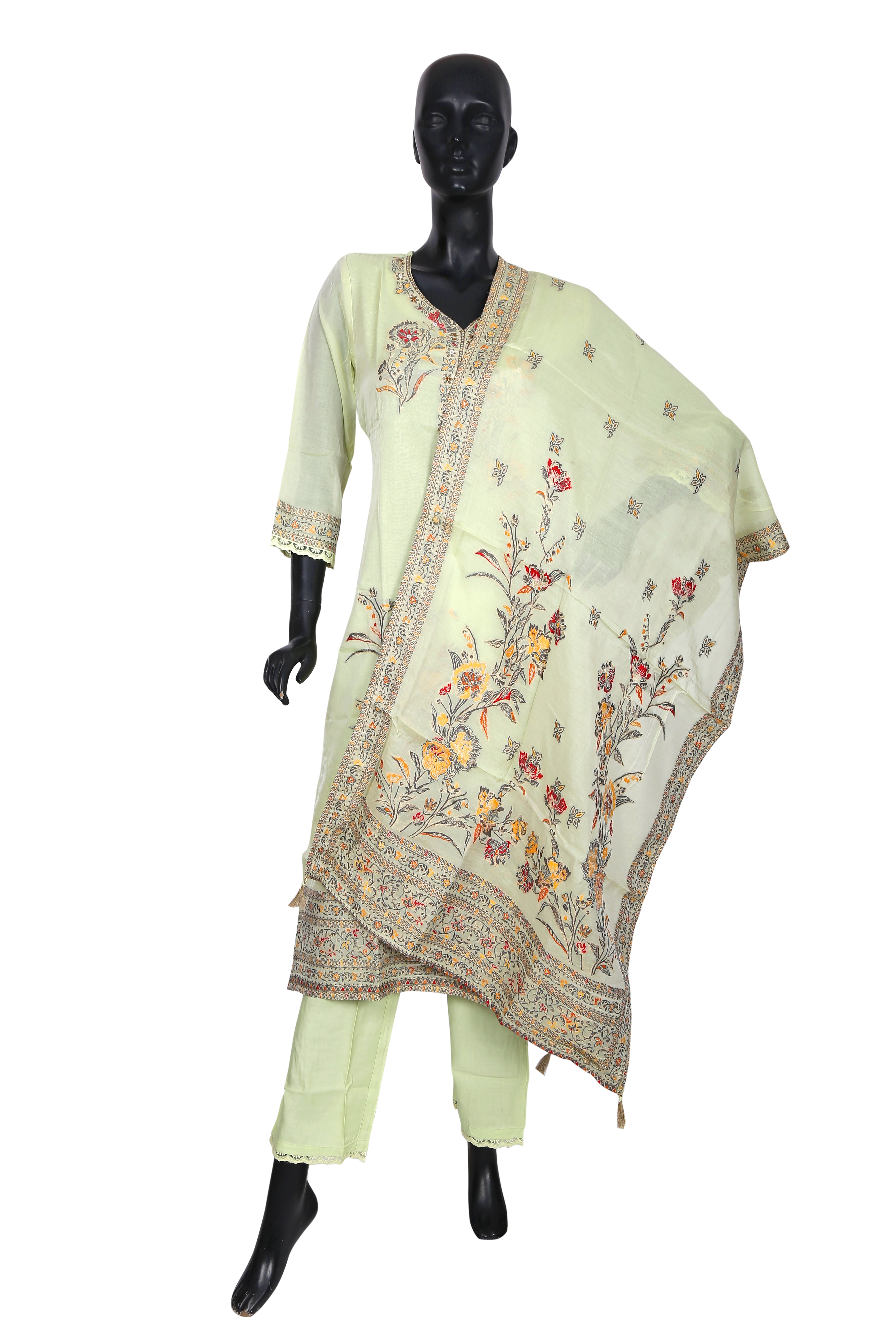 Pastel Green Floral Embroidered Kurta Set