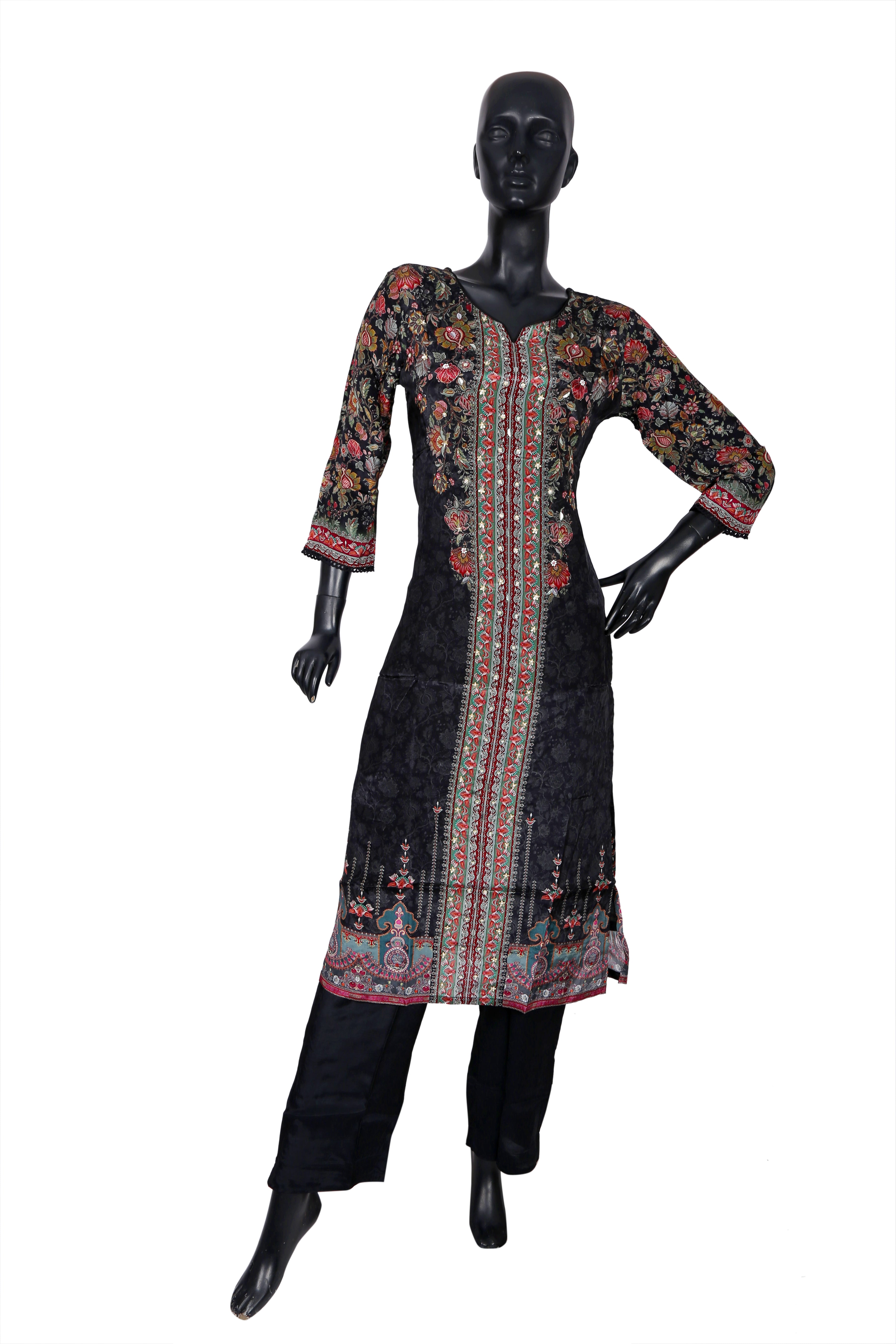 Midnight Bloom Cotton Silk Embroidered Kurta Set