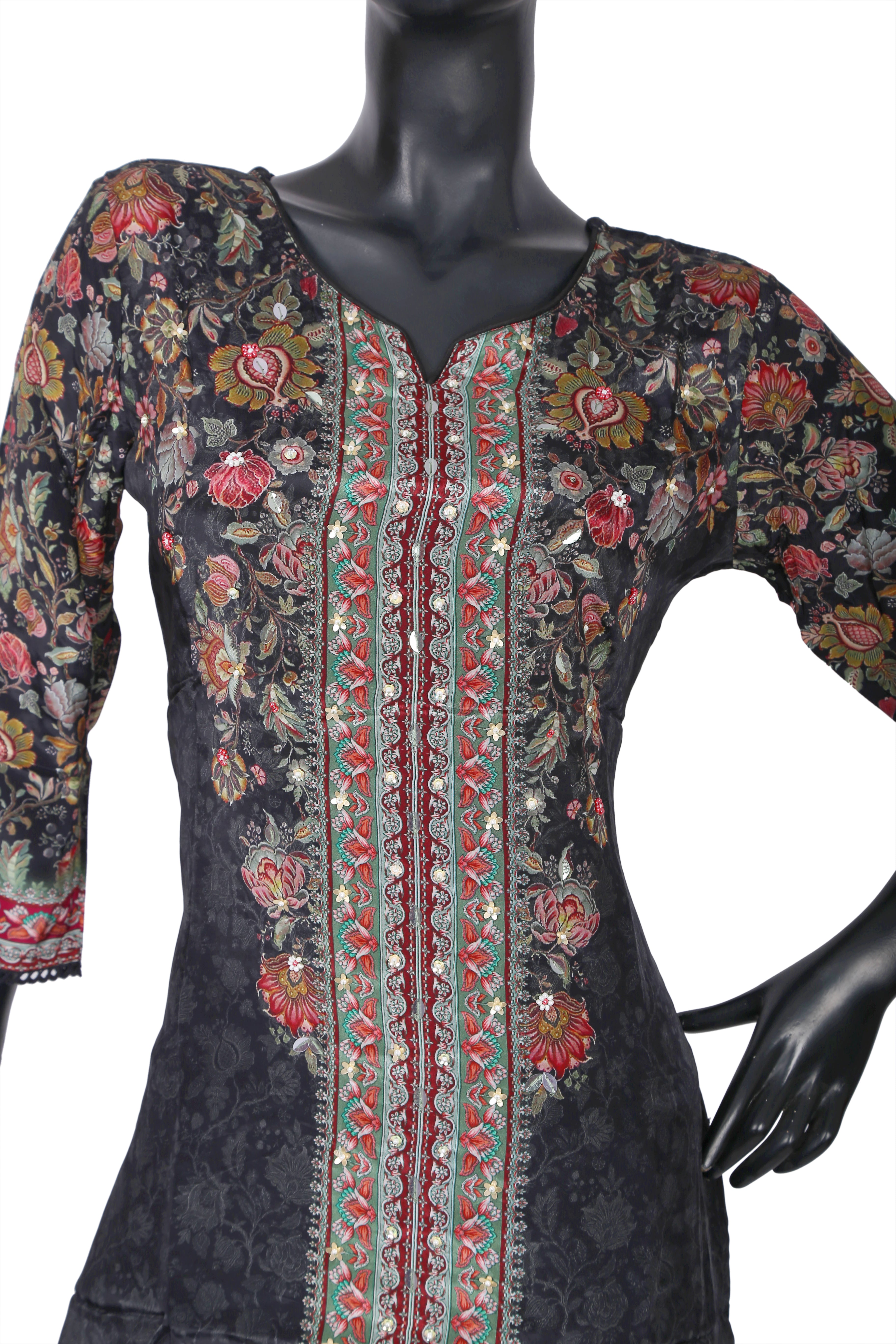 Midnight Bloom Cotton Silk Embroidered Kurta Set