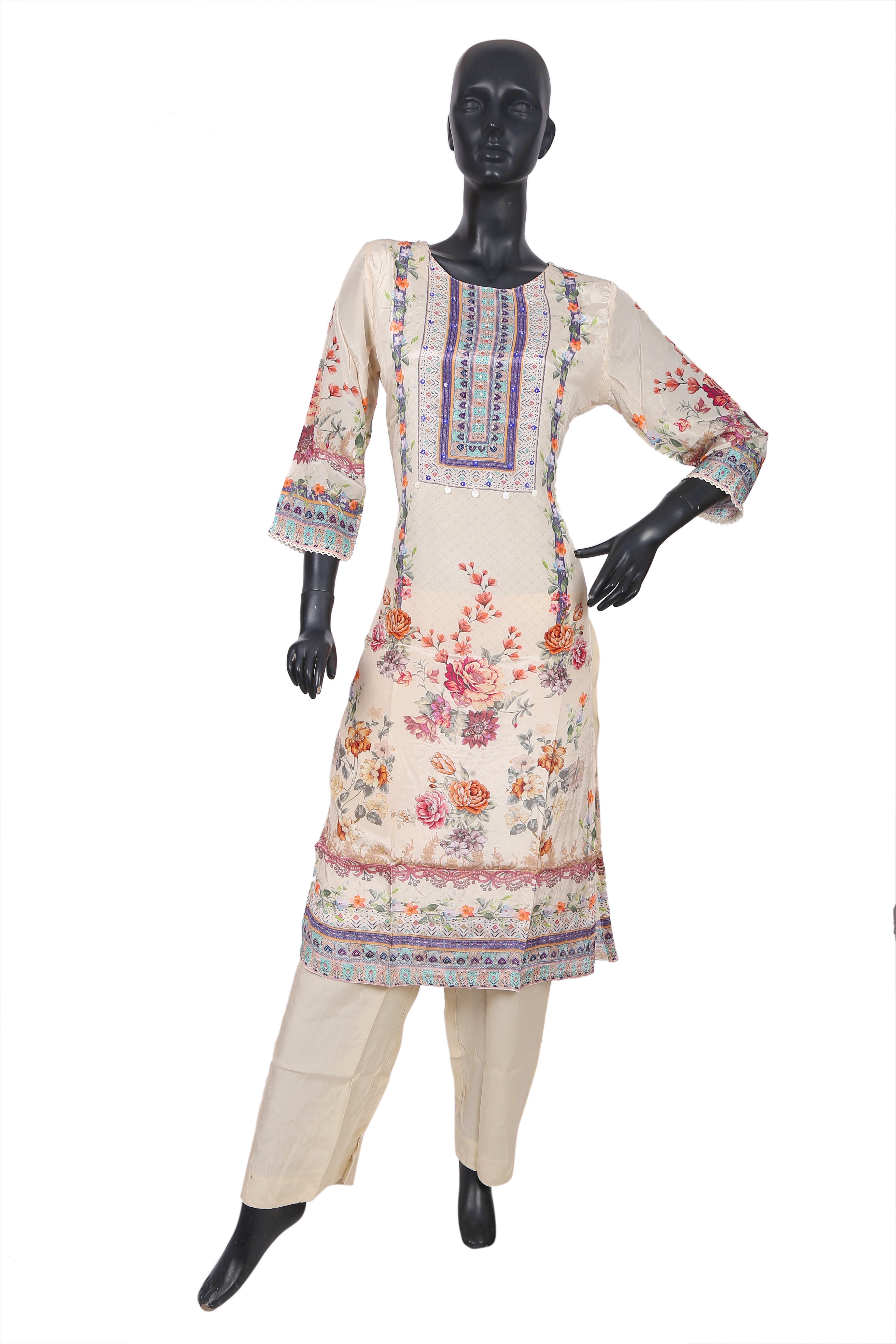 Ivory Garden Floral Embroidered Kurta Set