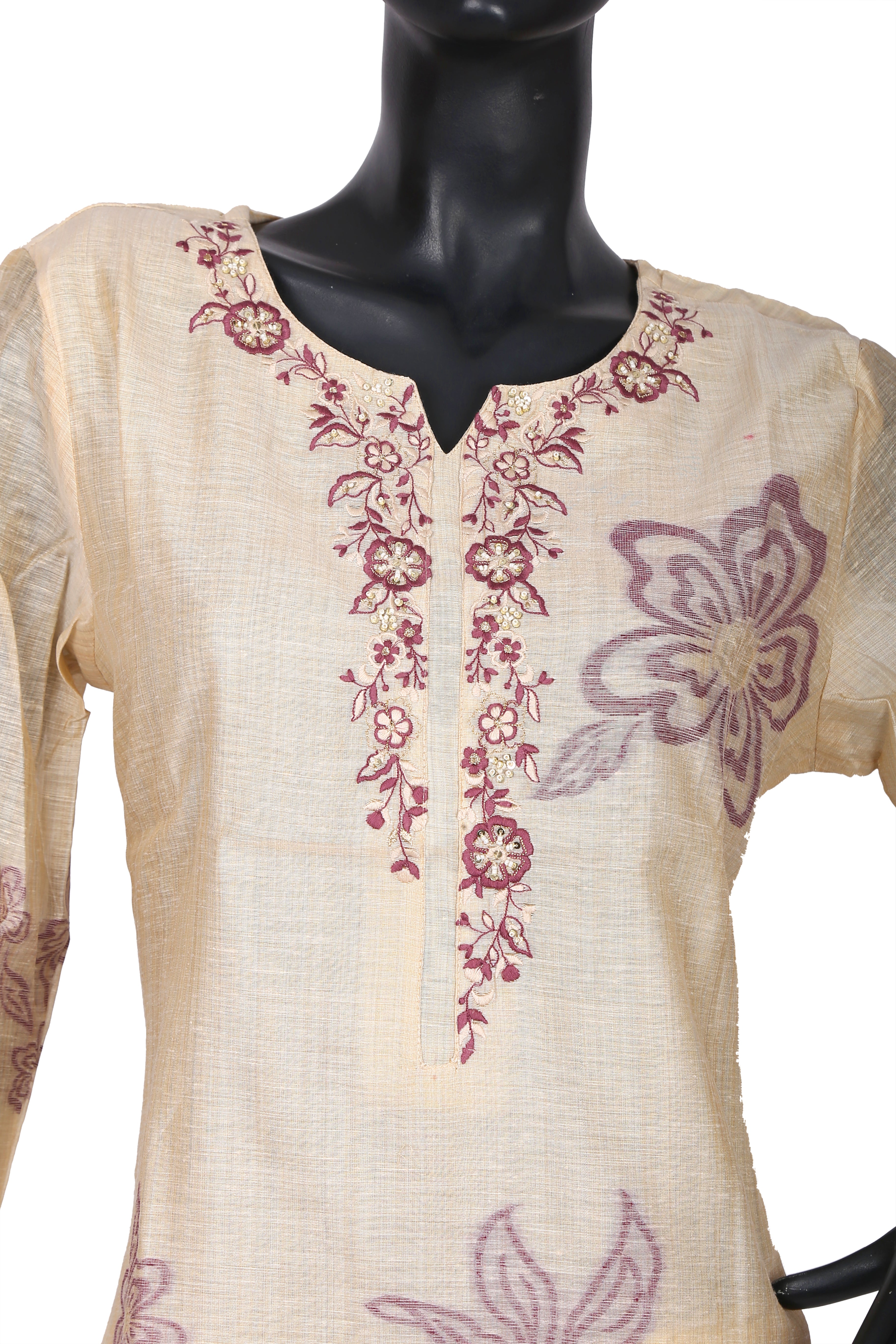 Lavender Bloom Linen Jacquard Embroidered Kurta Set