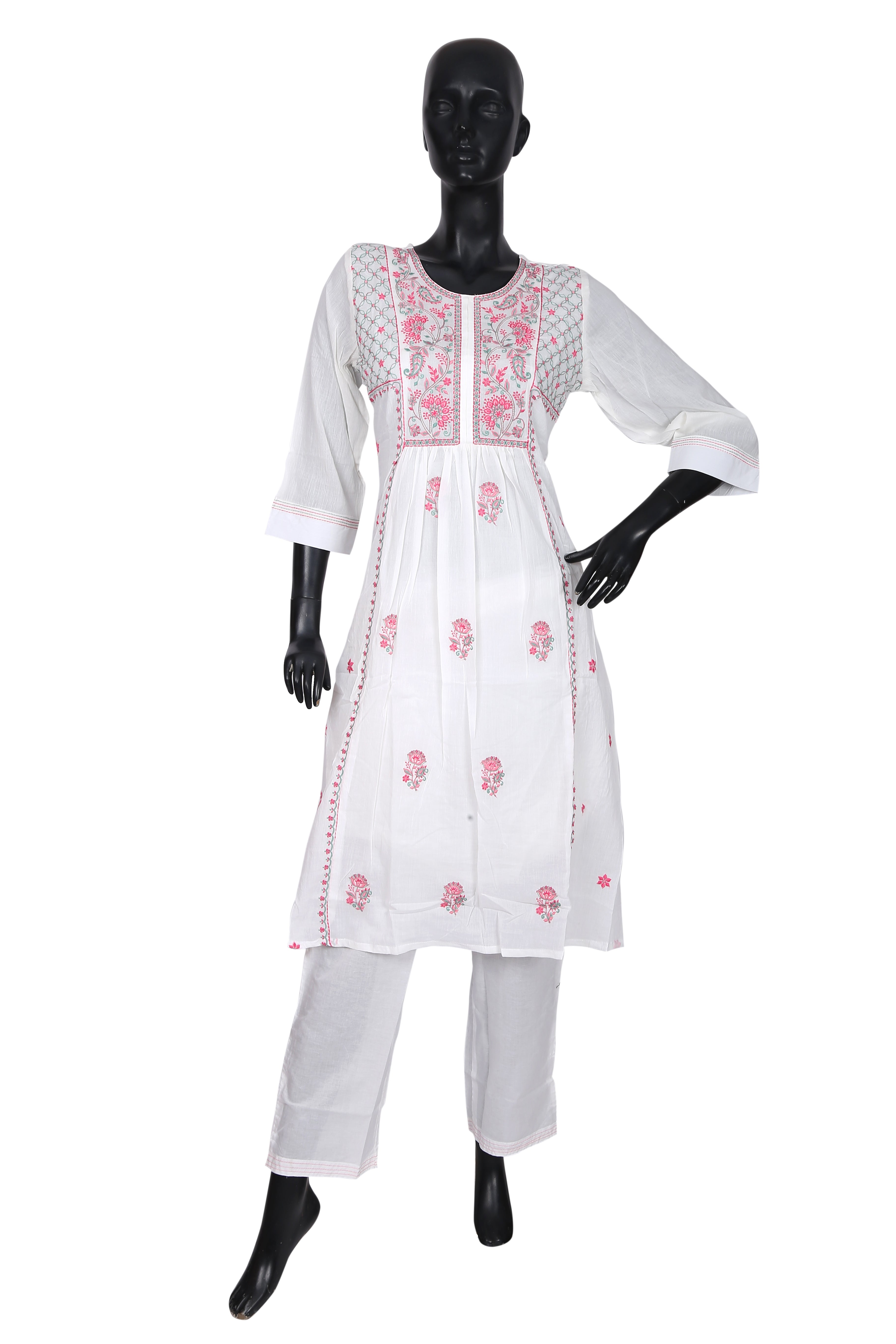 Aurelin Delyra Cream Embroidered Linen Kurta Set