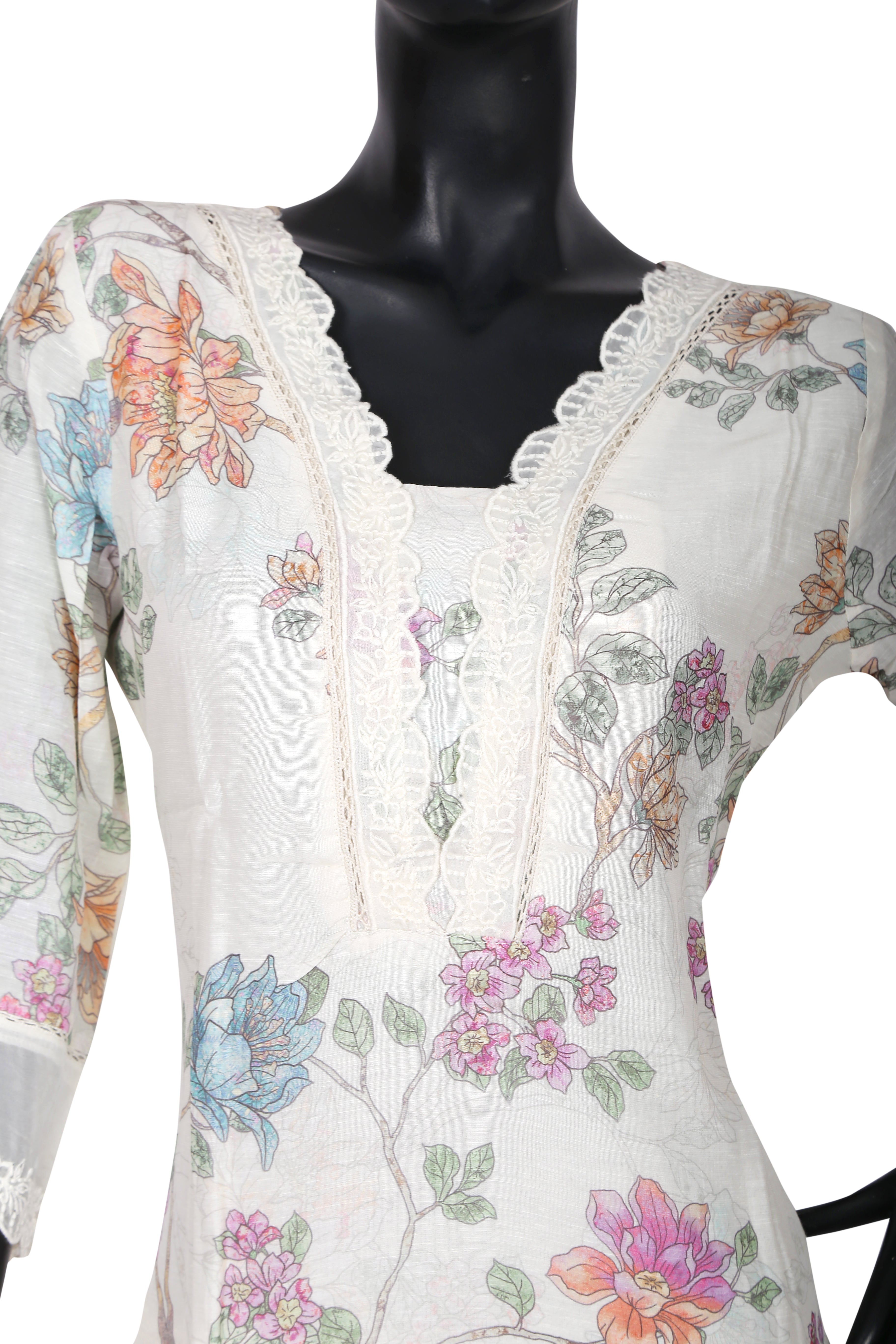 Aurelin Delyra Cream Embroidered Linen Kurta Set